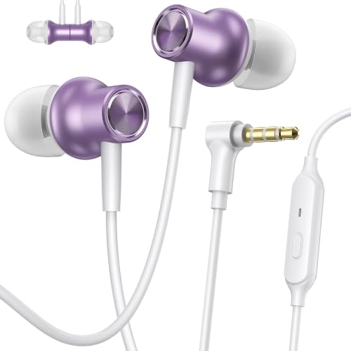 Wired Earbuds 3.5mm Headphones with Mic for Laptop PC Chromebook,Purple | Noise Isolating in-Ear Earbuds,3.5mm Jack Plug in headphones Call Volume Control for Mobile Phones/Computer/MP3 Kids School - color: Purple