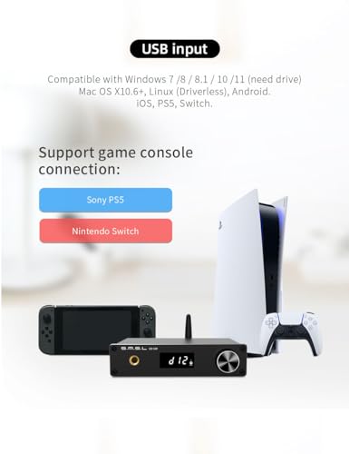 S.M.S.L D12 Audio DAC Mini HiFi Audio Decoder DAC Input USB/Coaxial/Optical Output RCA/Headphone Amplifier DSD512 32-bit 768KHZ for PS5 Switch Support MQA (Black)