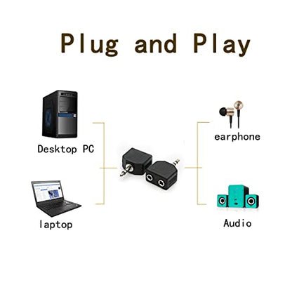 3.5mm Headphone Y Splitter, Gold Plated 3.5mm 1/8 inch Male to Dual Female Stereo Jack Adapter Converter,3-Pack