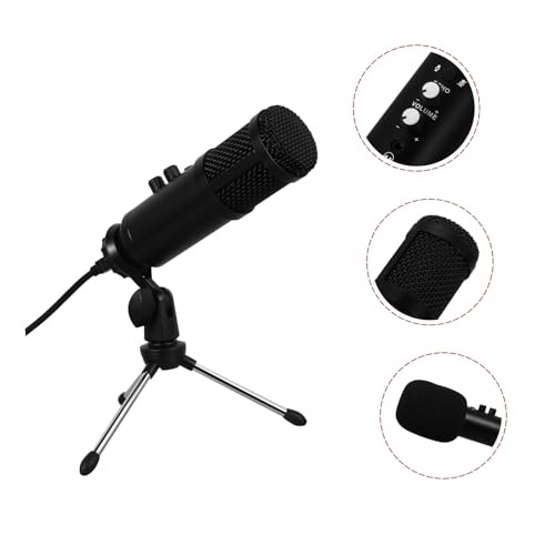 Cardioid USB Condenser Microphone with Tripod Stand and USB Cable Plug and Play Streaming Mic for Pc Laptop Adjustable Volume for Recording Broadcasting Video Conference