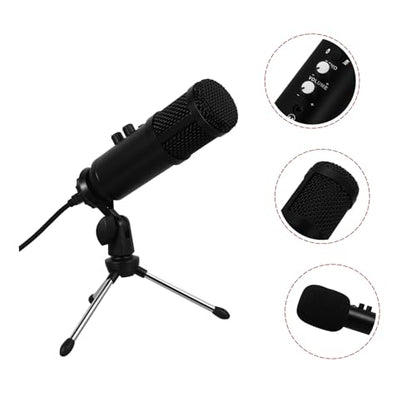 Cardioid USB Condenser Microphone with Tripod Stand and USB Cable Plug and Play Streaming Mic for Pc Laptop Adjustable Volume for Recording Broadcasting Video Conference