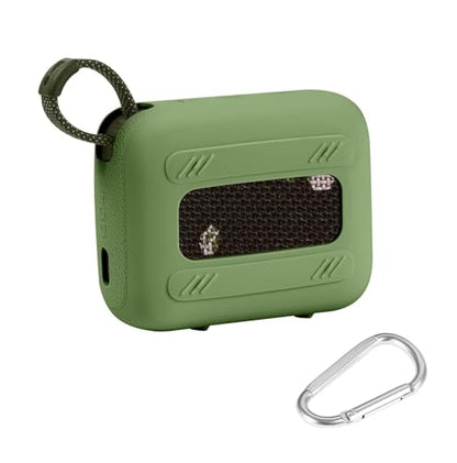 for JBL Go 4 Waterproof Bluetooth Speaker Silicone Cover, Green | Snug Fit, Portable Carabiner Clip, Shock Absorption, Drop Protection, Travel Lightweight Design, Protective Skin Case - color: Green Case