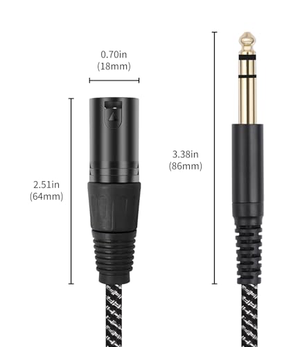 2 Pack XLR Male to 1/4" TRS Stereo Adapter ,3.3ft Balanced for Microphones - color: 3FT, size: XLR Male to 6.35