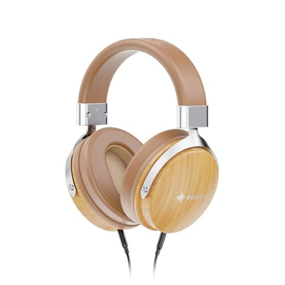 SNOWSKY FIIO Nature Closed-Back Over-Ear Wired Hi-Fi Headphones, 50mm Dynamic Drivers, Dual 3.5mm Detachable Cable, Natural Sound Tuning, Wood Grain Ear Cups (Apricot) - color: Apricot