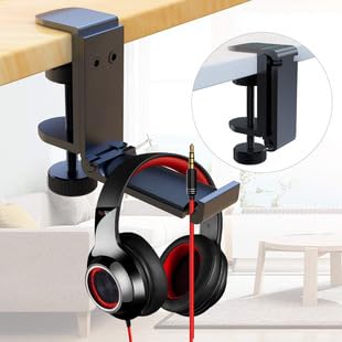 No-Drill Desk Clamp Headphone Hook – 360° Rotating Headphone Stand with Multi-Functional Storage Hanger for Office, Gaming & Home Use (White) - color: White