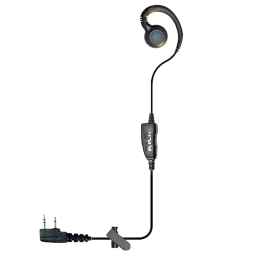 Klein Electronics Curl 2 Pin PTT Earpiece - in-Line Mic PTT Button 2 Way Radio Earpiece Headset Single Wire for Blackbox Zone Blackbox Bantam Kenwood TK Series Hytera and Other 2 pin Radios