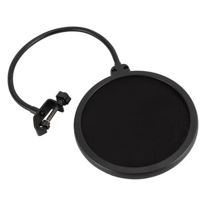 Microphone Pop Filter 360 Degree Adjustable Versatile Sturdy Dual Layered Wind Pop Screen with Gooseneck Stand for Video Studio Home