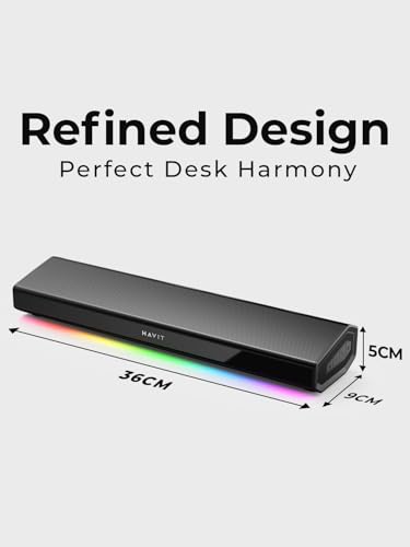 havit Computer Speakers for Desktop PC, Bluetooth 5.3 Pc Soundbar with Dynamic LED Light, HiFi Stereo, Poratble Bluetooth Speaker, Gaming Speakers for PC, Laptop,Tablet