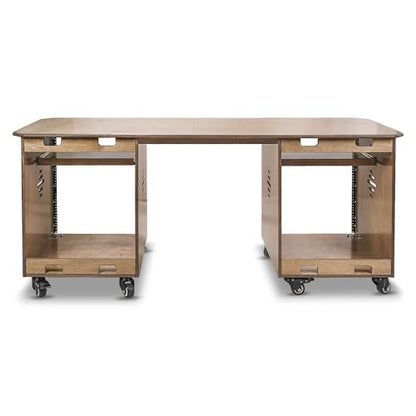 Sound Town DIY Music Studio Rack Desk Workstation with 2 X 13U Side Cabinets, Two Slide-Out Trays, Casters, Plywood, Weathered Brown for Recording Room, Home Studio (SDRK-WS69) - size: 2X13U(3U Top+10U Lower),Weathered Brown