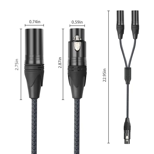 2FT XLR Female to Dual Male Y Splitter Cable, XLR Y Cable Splitter 1 Female to 2 Male for Micphone Mixer- 2Pack - color: XLR 1 Female to 2 Male, size: 2Ft*2Pack