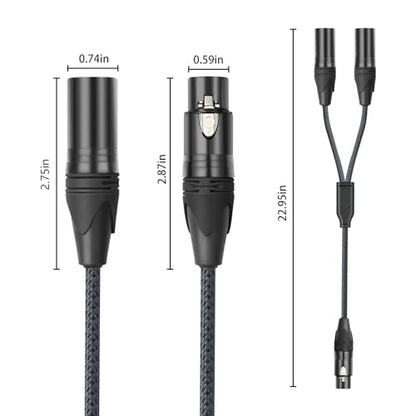2FT XLR Female to Dual Male Y Splitter Cable, XLR Y Cable Splitter 1 Female to 2 Male for Micphone Mixer- 2Pack - color: XLR 1 Female to 2 Male, size: 2Ft*2Pack