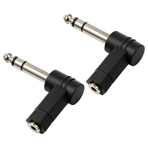 1/4 Inch TRS to 3.5mm Right Angle Adapter, 2 Pack | 6.5mm Angle Male to 3.5mm Female Audio Adapter 90 Degree TRS Stereo Jack Plug Connector