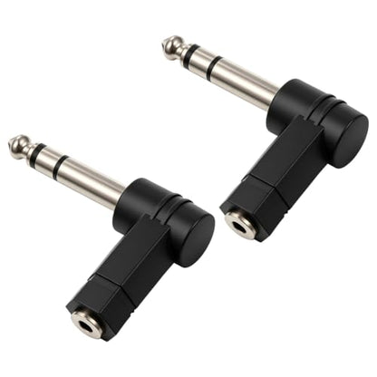 1/4 Inch TRS to 3.5mm Right Angle Adapter, 2 Pack | 6.5mm Angle Male to 3.5mm Female Audio Adapter 90 Degree TRS Stereo Jack Plug Connector