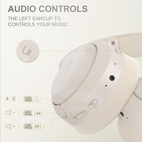 LORELEI QC60 Hybrid Active Noise Cancenlling Headphones,Wireless Over Ear Bluetooth Headsets with mic,100H Playtime ，3 EQ Mode Deep Bass, Memory Earmuffs,for Travel Home Office(Beige White) - color: Beige White