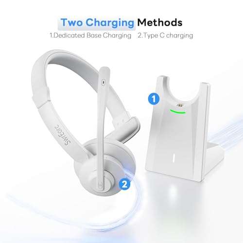 Bluetooth Headset, Wireless Headset with Mic for Work, Advanced AI Noise Cancelling Microphone (Clear Calls & Mic Mute), Bluetooth 5.3, USB Dongle, Headphones with Mic, for PC/Zoom(White) - color: White