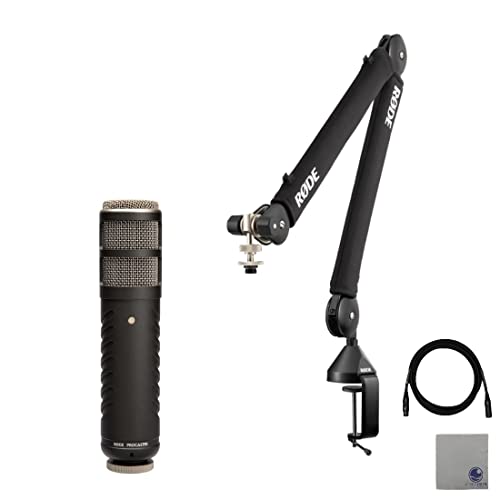 Rode PSA1+ Pro Studio Boomarm for Podcasting and Streaming with Rode Procaster Broadcast Dynamic Vocal Microphone, Professional Grade XLR Cable and StreamEye Polishing Cloth