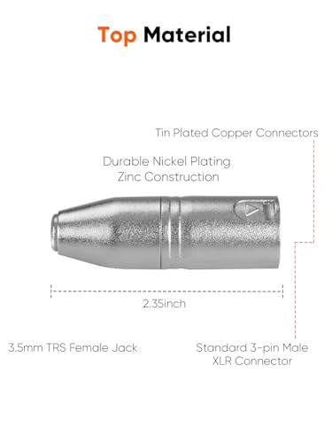 3.5mm to XLR Male Stereo,3 Pin XLR to 1/8'' inch TRS Microphone Extender | 2PCS 3.5mm TRS Mini-Jack to XLR Audio Jack Converter for Camcorder,Mixer,Speaker,Microphone,Amplifier - size: XLR Male