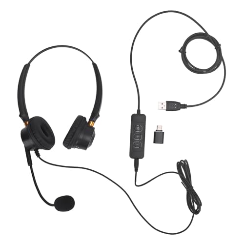 Headset with Noise Canceling Microphone, USB Dual Ear Volume Adjustable Office Telephone Headset with Long Cable, for Call Center, Customer Service