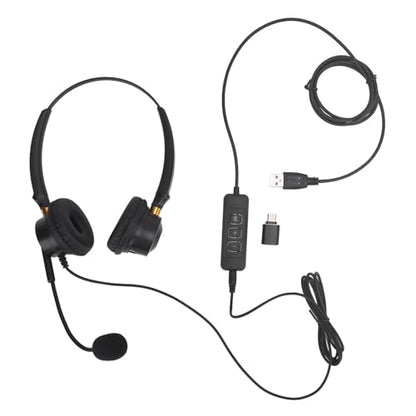 Headset with Noise Canceling Microphone, USB Dual Ear Volume Adjustable Office Telephone Headset with Long Cable, for Call Center, Customer Service