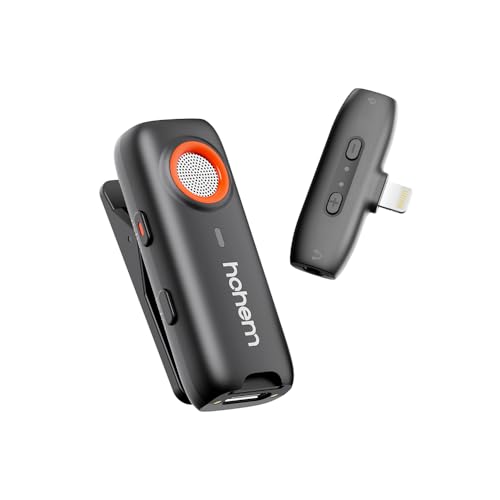 Hohem MIC-01 Wireless Lavalier Lapel Microphone for iOS,with DSP Noise Cancellation,MFi Certified,Remote Control,TF Card Slot,20H Run-Time Wireless Microphones for Smartphone/Camera/Laptop/Tablet - color: Black, style: 2TX+1RX+Charging Case for IOS