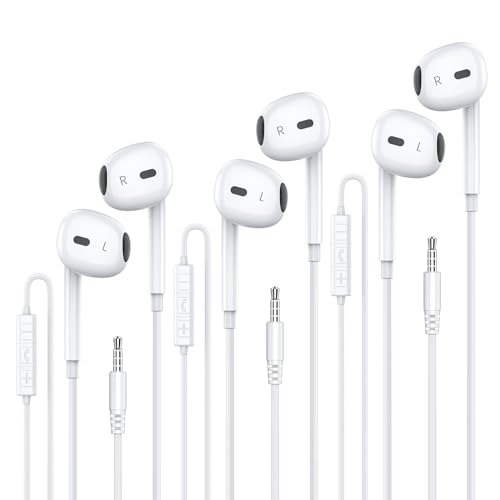 MOSWAG Wired Earbuds with Microphone, 3.5mm Jack in Ear Headphones with Microphone Suitable for Smartphones, Computers, Laptops, IPads, MP3 Players, Etc - color: White, size: 3 pack