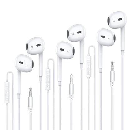MOSWAG Wired Earbuds with Microphone, 3.5mm Jack in Ear Headphones with Microphone Suitable for Smartphones, Computers, Laptops, IPads, MP3 Players, Etc - color: White, size: 3 pack