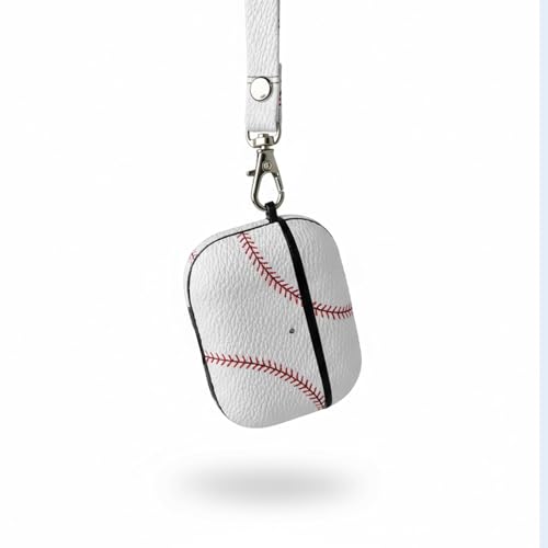 Baseball AirPods Pro 3 Case 2025, Premium PU Leather Protective Cover with Keychain, Cute Hard Shell Earbuds Case, White - color: (Baseball-05), size: Compatible with Airpods Pro 3(Model A2700/A2931)