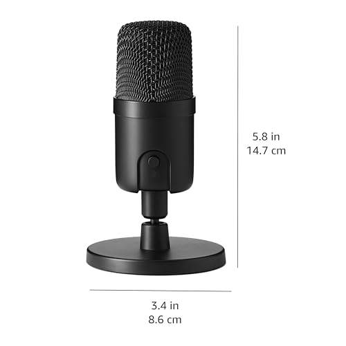 Amazon Basics Condenser Microphone for PC, Cardioid Pickup, USB Mic for Streaming, Recording, and Podcasting, 360° Adjustable Stand, Plug and Play, 5.8" x 3.4", Black
