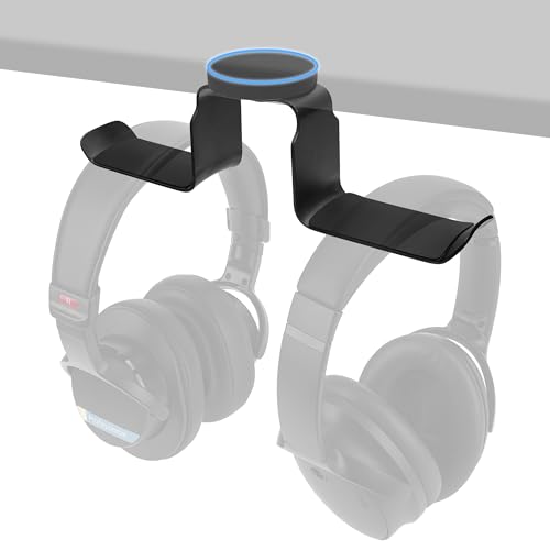 GEEKRIA Dual Magnetic Headphone Holder, Aluminum Headset Hook with Strong Magnet, Desk Mount Headphone Hanger, Non-Slip Rubber Pad, Holds 2 Headphones, Gaming & Office (Black) - style: Two Seater