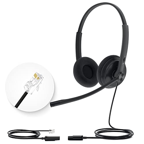 Yealink Phone Headsets for Office Phones YHS34 Lite QD to RJ9 Wired Headset Compatible with Poly Snom Grandstream Phones Desk Landline Headset with Microphone -Dual/111g/2.1m Cable - color: Foamy Ear Cushions, size: Dual