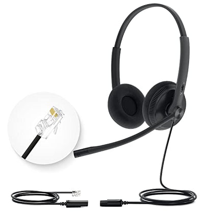 Yealink Phone Headsets for Office Phones YHS34 Lite QD to RJ9 Wired Headset Compatible with Poly Snom Grandstream Phones Desk Landline Headset with Microphone -Dual/111g/2.1m Cable - color: Foamy Ear Cushions, size: Dual