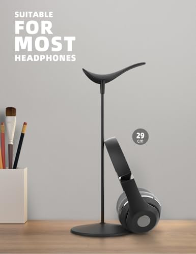 Lamicall Headphone Stand Desktop Headset Holder, Elegant Earphone Stand | Unique Appearance Design, Ultra Sturdy, Multi-Scenario Use for All Headset like Airpods Max, HyperX, Beats, Senn heiser - color: Black