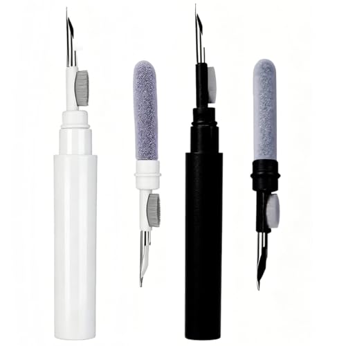 2-Pack Cleaning Brush Pen Set for Earbuds and Phones, Plastic Compact Cleaner Tool with Metal Tip (Black,White) - color: White + Black