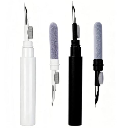 2-Pack Cleaning Brush Pen Set for Earbuds and Phones, Plastic Compact Cleaner Tool with Metal Tip (Black,White) - color: White + Black