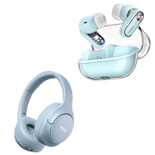 TOZO HT3 Hybrid Noise Cancelling Headphones, 90H Playtime, Spatial Audio AI Chat with 5 Mics, Crystal Pods Hybrid Active Noise Cancelling Wireless Earbuds, 10mm Drivers Deep Bass Stereo Sound