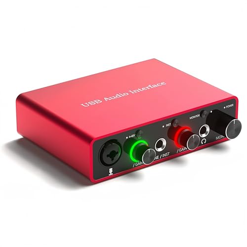 USB Audio Interface for PC, 48V Phantom Power Audio Interface for Computer Recording Music, Podcasting, and Streaming, 24-Bit/192kHz, XLR & 1/4” Combo Connectors, LINE/INST Input