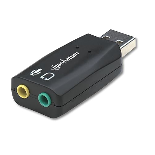 Manhattan USB Audio Adapter External Stereo Sound Card - with 3.5mm Headphone and Microphone Jack - Plug and Play, No Drivers Needed, 3D Sound - for Windows and Mac – 3 Yr Mfg Warranty – 150859 | USB sound card with mic input and speaker output, plug-and-
