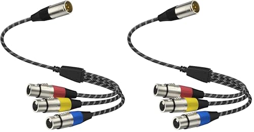 J&D XLR Splitter Cable, Gold Plated 3 Pin XLR 1 Male to 3 Female Adapter, Balanced Microphone Cord for Mixer, AMP, Limiter, Speaker and Recording Equipment, 1.6 Feet (Pack of 2) - size: 1.6 ft (Pack of 2)