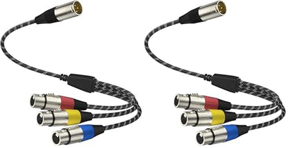 J&D XLR Splitter Cable, Gold Plated 3 Pin XLR 1 Male to 3 Female Adapter, Balanced Microphone Cord for Mixer, AMP, Limiter, Speaker and Recording Equipment, 1.6 Feet (Pack of 2) - size: 1.6 ft (Pack of 2)