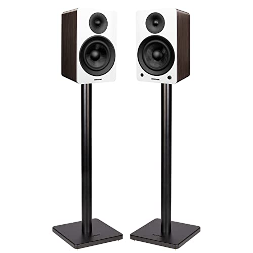 Fluance Ai61 Powered 2-Way 2.0 Stereo Bookshelf Speakers with Speaker Stands 6.5" Drivers 120W Amplifier for Turntable Bluetooth 5 Wireless Music Streaming - RCA Optical USB & Sub Out (White Walnut) - color: White Walnut, size: With Square Stand