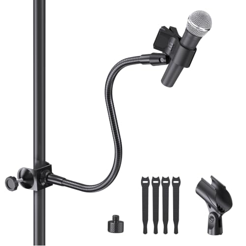 19-In Gooseneck Mic Holder Stand, Clip on Mic Stand with Super Crab Clamp | 5/8-3/8 Adapter, Compatible with Shure, Pyle, Blue Snowball, Razer, Flexible Mic Arm Mount for Music Performance, Sturdy Clip