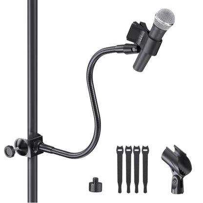 19-In Gooseneck Mic Holder Stand, Clip on Mic Stand with Super Crab Clamp | 5/8-3/8 Adapter, Compatible with Shure, Pyle, Blue Snowball, Razer, Flexible Mic Arm Mount for Music Performance, Sturdy Clip