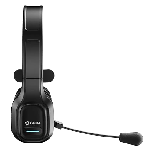Cellet Overhead Boom Mic Wireless Headset with Noise Cancelling, Echo Reduction, 34H Talk Time, 30ft Range – Adjustable Headband, All-Day Comfort