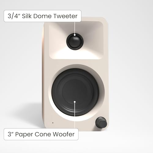 Kanto ORAMC 100W Powered Reference Desktop Computer Speakers with Bluetooth 5.0 and USB-C Input | Bi-Amplified | 100 Hz Automatic Crossover | Reference Quality Sound | Pair | Cream - color: Cream, size: 3" Woofer - 100 Watts
