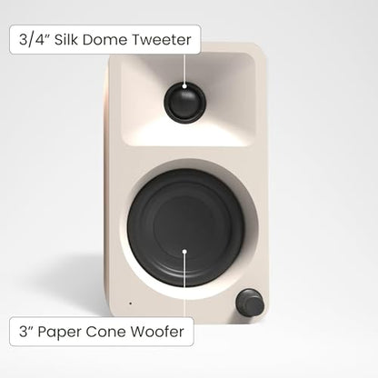Kanto ORAMC 100W Powered Reference Desktop Computer Speakers with Bluetooth 5.0 and USB-C Input | Bi-Amplified | 100 Hz Automatic Crossover | Reference Quality Sound | Pair | Cream - color: Cream, size: 3" Woofer - 100 Watts