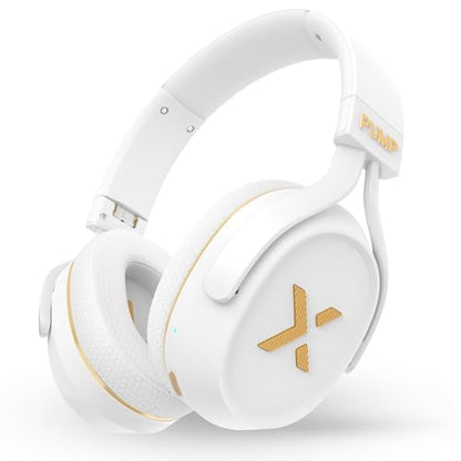 BlueAnt Pump X Wireless Over-Ear Headphones, Bluetooth, Powerful Bass, Active Noise Cancelling & Transparency Mode, Interchangeable Ear Cups, All-Day Comfort for Gym and Training, White/Gold - color: White | Gold
