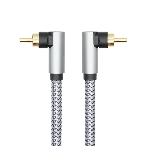 90 Degree RCA Dual Shielded Audio Cable 9FT, 24K Gold Plated Plug | Right Angle RCA Male to Male Digital Coaxial Audio Cable, Nylon Braided Wire for Amplifiers, Home Theater, Hi-Fi Systems etc - style: 3M/9FT