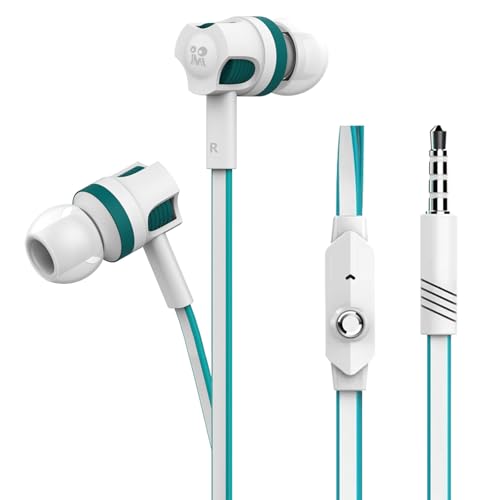 Rosmas Wired Earbuds in-Ear Headphones with Microphone, 3.5mm Jack Corded Earphones Stereo Bass Earbuds, S/M/L Soft Silicone Tips Compatible with iPhone Android Laptop iPad MP3(White) - size: White –– Standard