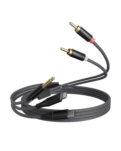 3-in-1 RCA Audio Cable Lightning USB C 3.5mm to 2 RCA | Compatible with iPhone Android Home Theater Car Stereo Speaker Amplifier 3.9FT RCA Cable for Audio Connection
