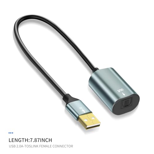 Unidirectional USB A to Toslink Digital Optical Audio Cable 8-inch USB A Male to SPDIF Port Female Fiber Optic Adapter for Windows/Laptops/Mac(Not for TVs, Not an Optical to USB A Cable)